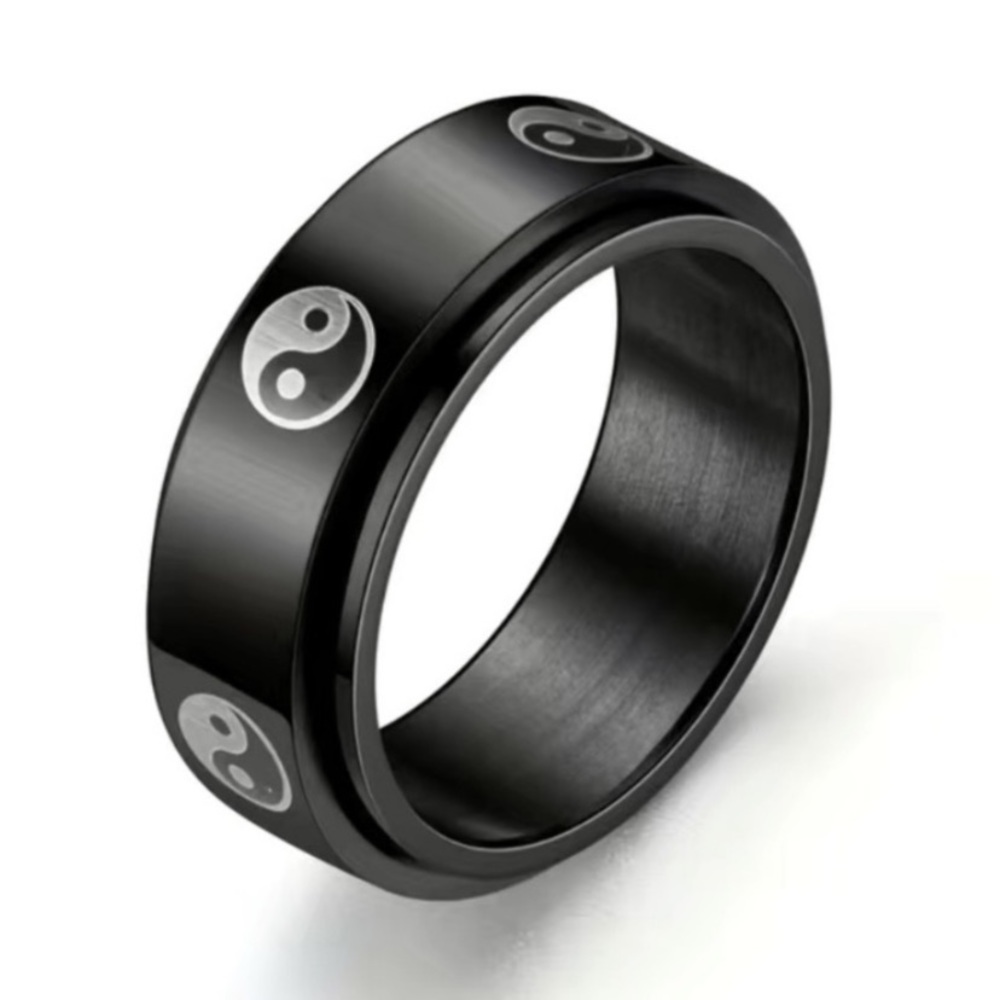 Black Yin Yang Spinner Ring - Stainless Steel Fidget Anxiety Band